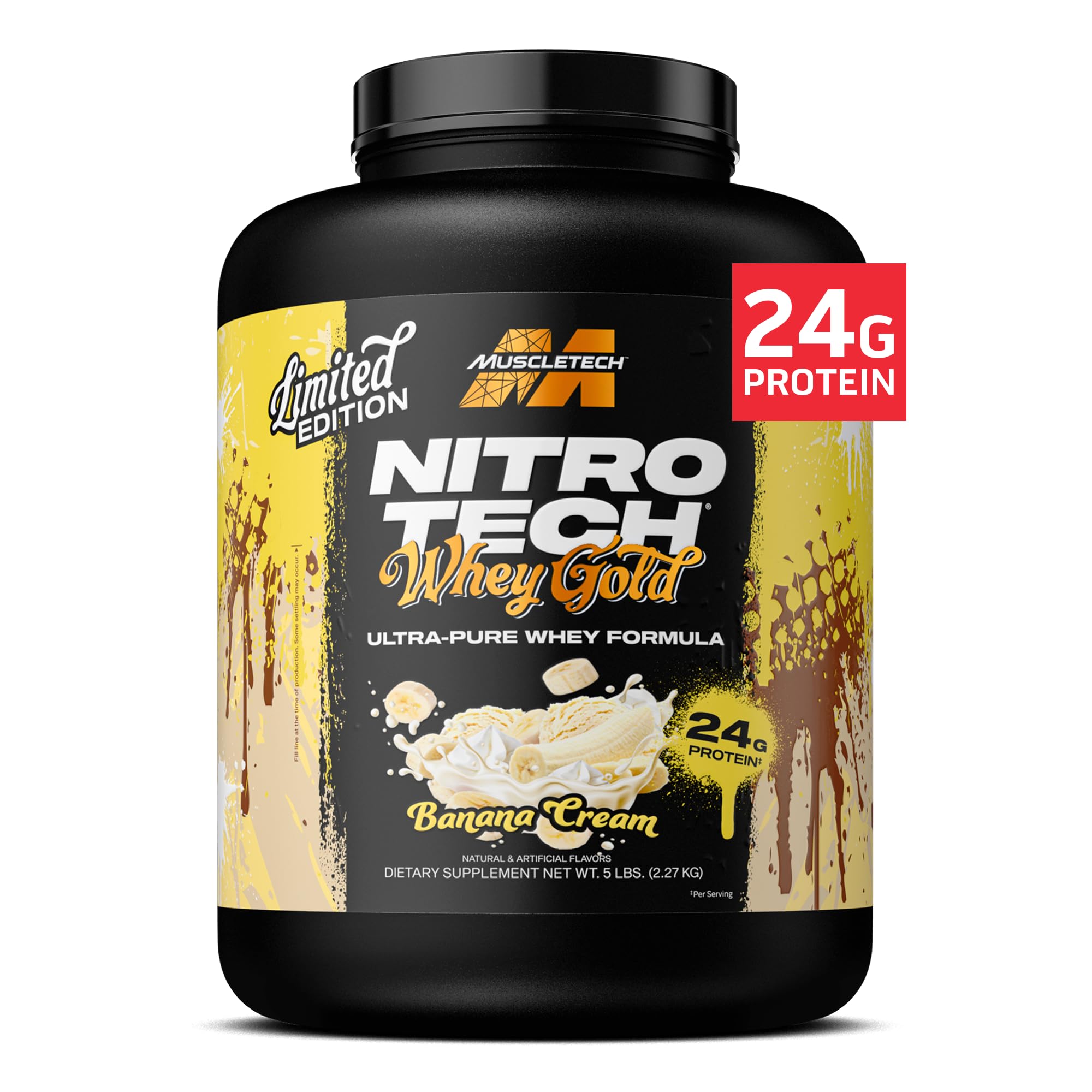 MuscleTech Nitro-Tech 100% Whey Gold 2.27kg 69 Servings Banana Cream Flavor