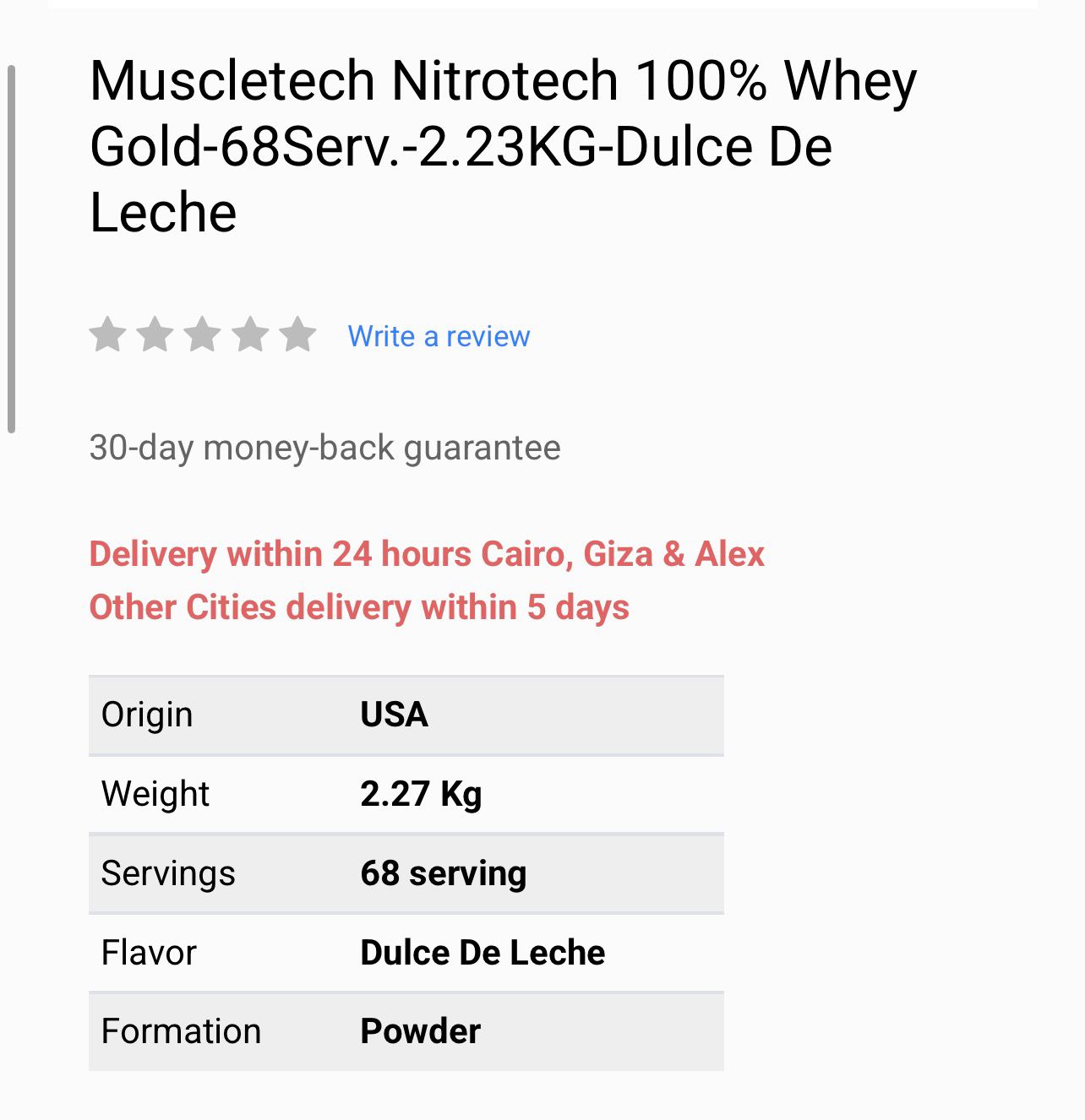 MuscleTech Nitro Tech 100% Whey Gold - Dulce De Leche Specifications